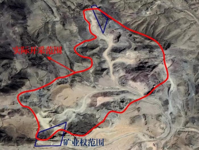 2021年5月的衛(wèi)星遙感影像顯示，白土崗子石料廠礦業(yè)權(quán)面積僅16.65畝，越界開采達(dá)207畝，超出12.4倍