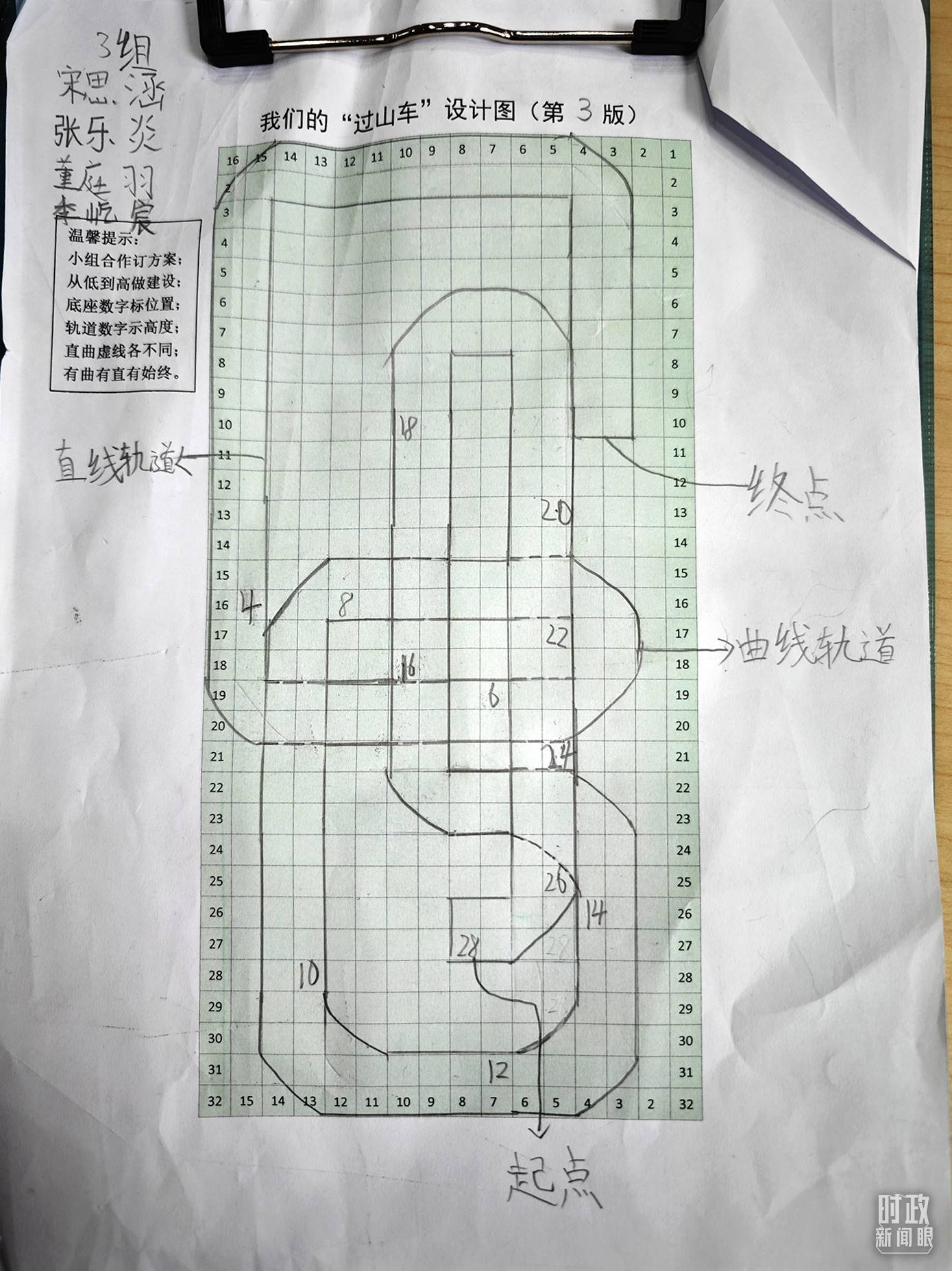 △學(xué)生們搭建過山車模型的設(shè)計(jì)圖。（總臺央視記者彭漢明拍攝）