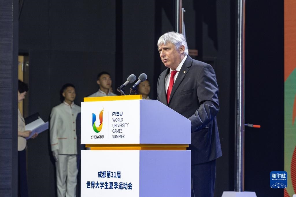 7月22日，國際大體聯(lián)秘書長、首席執(zhí)行官艾瑞克·森超在開村儀式上致辭。新華社記者 黃偉 攝