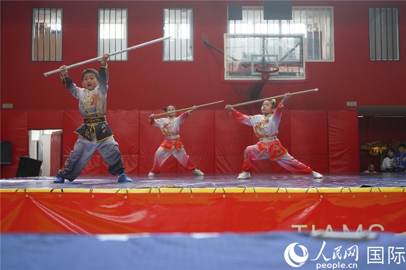 圖為開幕式現(xiàn)場兒童武術(shù)表演。人民網(wǎng)記者 許放攝