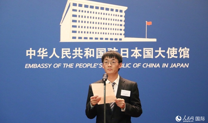 獲獎(jiǎng)學(xué)生代表、大阪大學(xué)博士生劉亞飛發(fā)表感言。人民網(wǎng) 許可攝