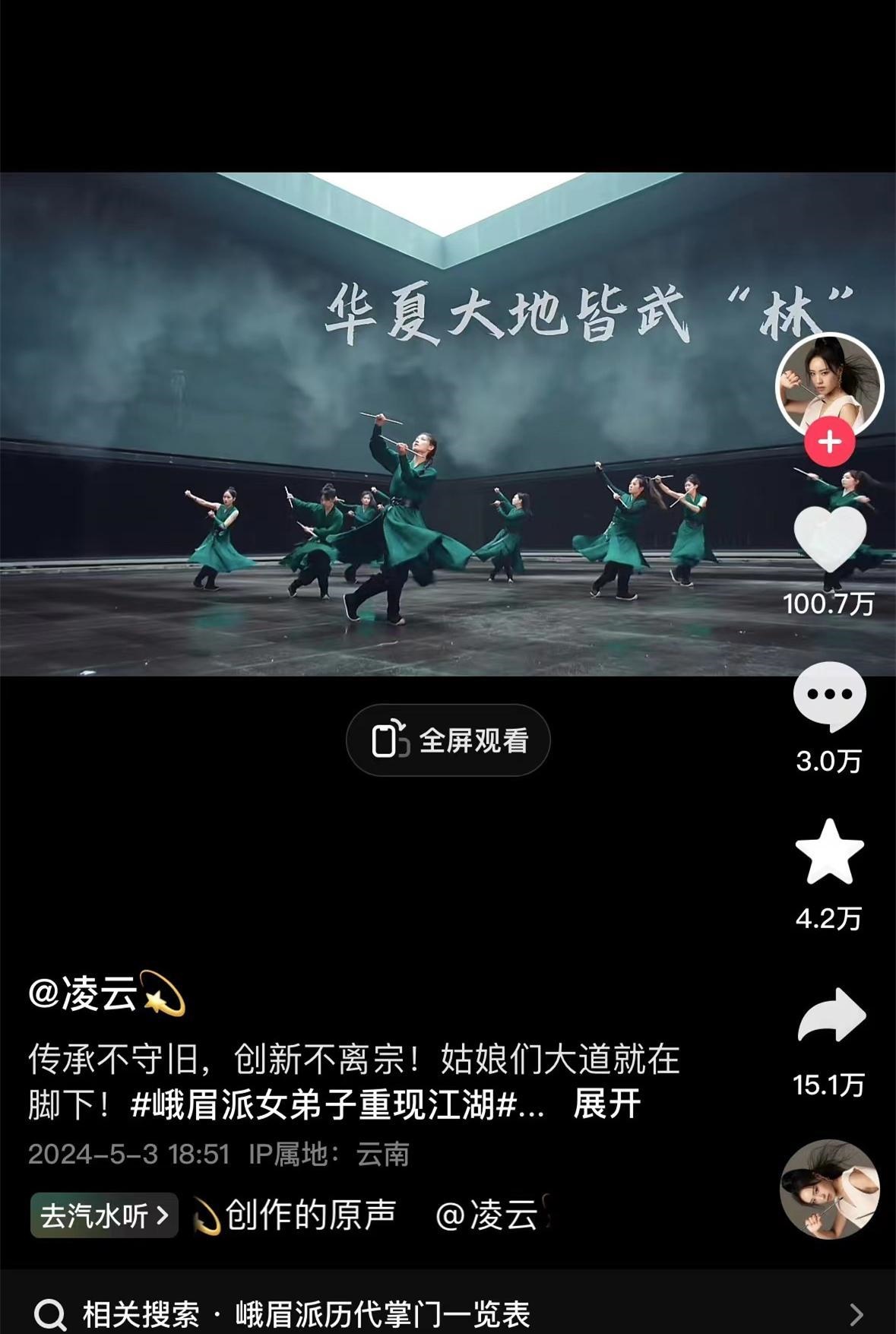 峨眉派女子功夫團展示中國功夫 社交平臺截圖