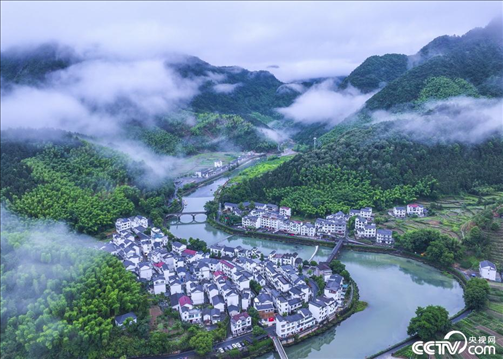 2024年6月19日，浙江省杭州市淳安縣楓樹嶺鎮(zhèn)下姜村，雨后云霧繚繞。