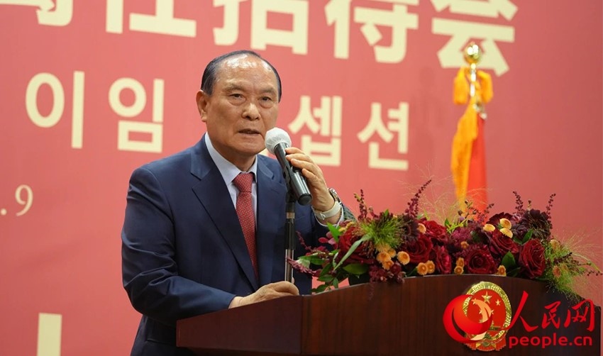 金漢圭在招待會(huì)上致辭。人民網(wǎng) 李帆攝