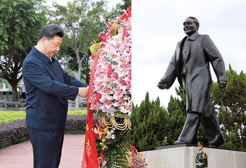 2020年10月14日，習近平總書記向深圳蓮花山公園鄧小平同志銅像敬獻花籃。