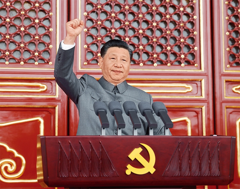 2021年7月1日，慶祝中國共產(chǎn)黨成立100周年大會在北京天安門廣場隆重舉行。中共中央總書記、國家主席、中央軍委主席習近平發(fā)表重要講話。 新華社記者 鞠鵬/攝
