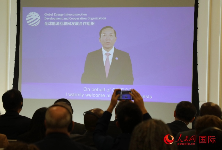 全球能源互聯(lián)網(wǎng)發(fā)展合作組織主席、中國(guó)電力企業(yè)聯(lián)合會(huì)理事長(zhǎng)辛保安通過(guò)視頻方式致辭。人民網(wǎng)記者 李志偉攝