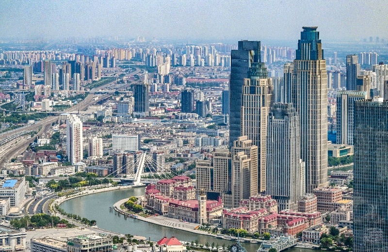 2023年6月16日，從直升機上拍攝的天津中心城區(qū)城市景觀。
