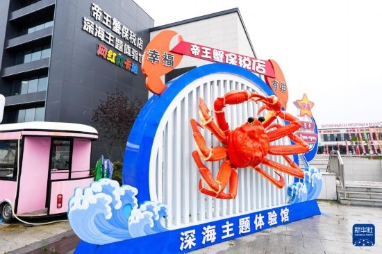 這是9月20日拍攝的位于吉林省琿春市的東北亞跨境電商產(chǎn)業(yè)園內(nèi)的帝王蟹保稅店。新華社記者 許暢 攝
