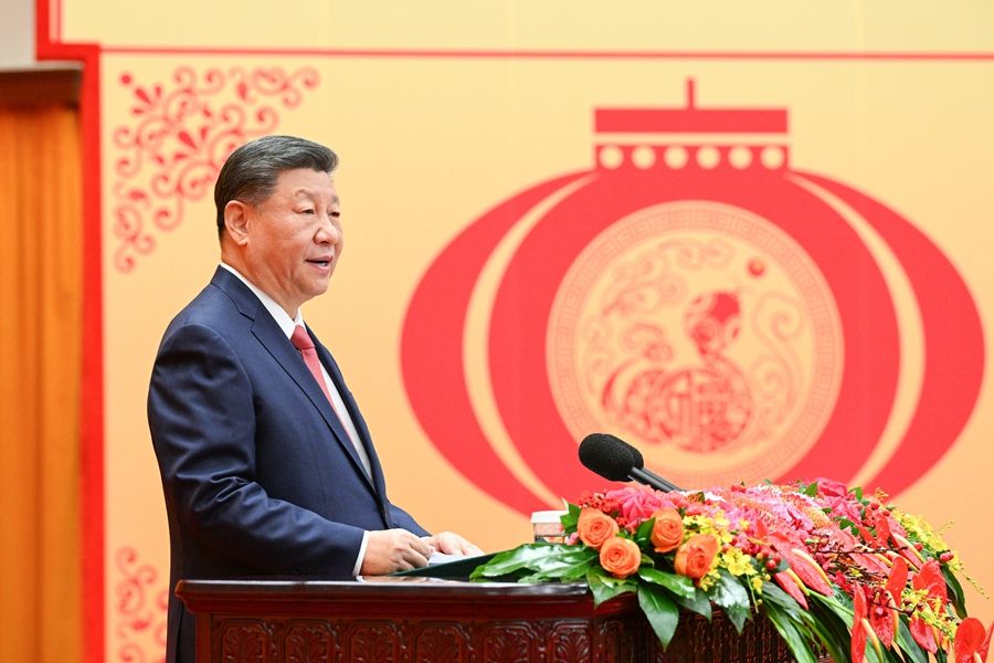 1月27日，中共中央、國務(wù)院在北京人民大會堂舉行2025年春節(jié)團(tuán)拜會。中共中央總書記、國家主席、中央軍委主席習(xí)近平發(fā)表講話。新華社記者 李學(xué)仁 攝