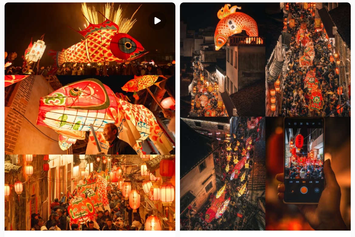 魚燈相關(guān)視頻、圖片獲得數(shù)萬(wàn)點(diǎn)贊。社交媒體截圖